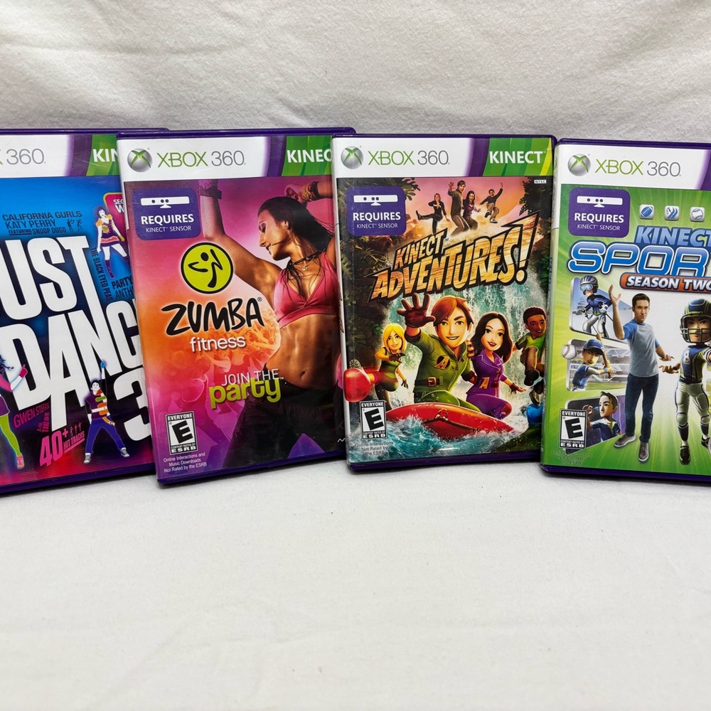 (4) Kinect XBOX 360 Games: Adventure, Zumba, Sports, Just Dance
